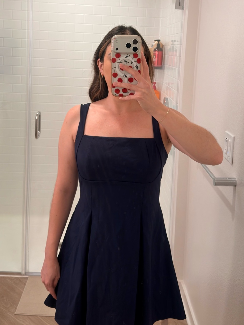 Square-Neck Navy Mini Dress with Wide Straps